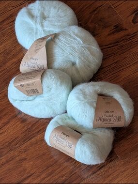 DROPS Brushed Alpaca Silk Yarn - Soft Mint Green- Lot Of Five